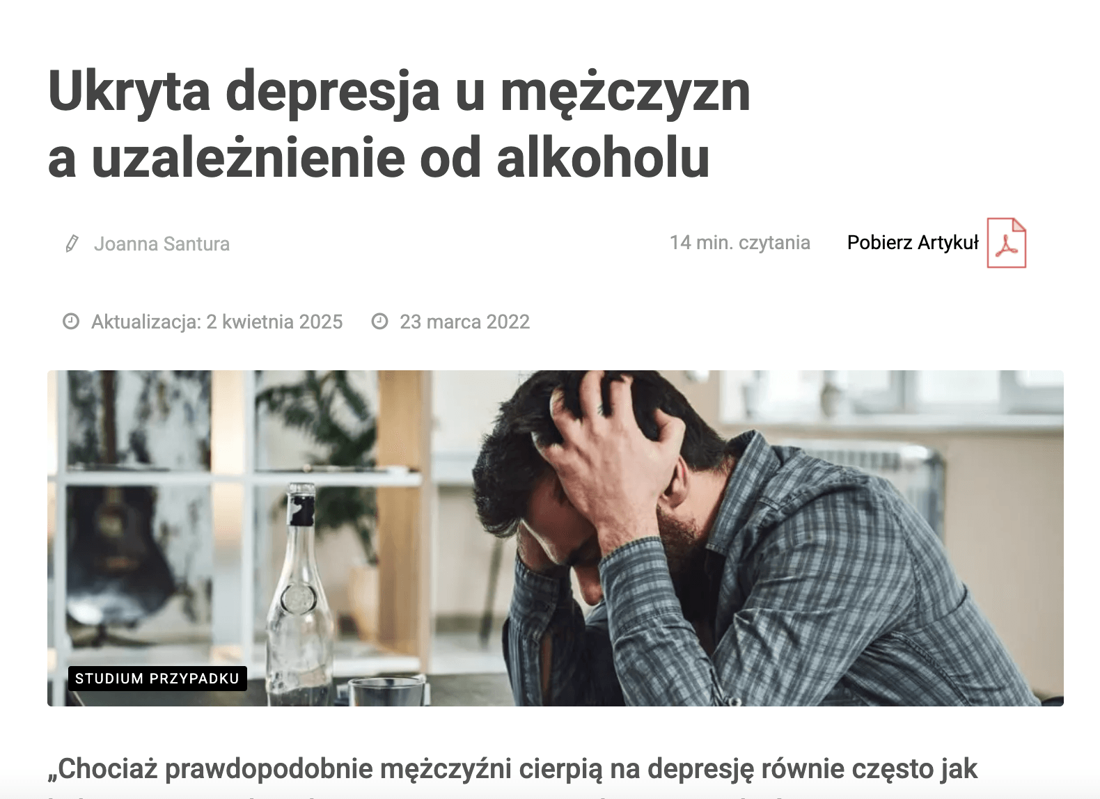 Ukryta depresja u mężczyzn a uzależnienie od alkoholu